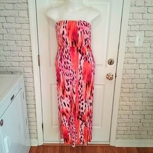 Pink and orange animal print strapless maxi dress size M